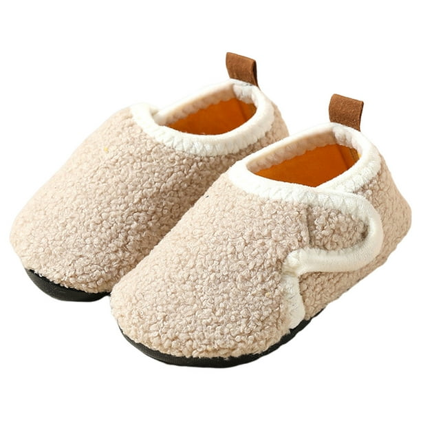 Pantuflas cálidas algodón fdgzhd (Beige talla 24-25 longitud interior 13 6 cm)