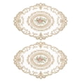 thumbnail image 1 of 2 Paquetes Salvamanteles de Encaje Retro 12X16-In Oval Embroidered Table Place Mats French Crochet Doilies Coasters Cup Mat For Home Wedding, Pure Beige, 1 of 7
