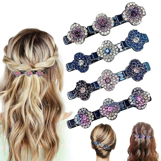 Pinzas para el cabello trenzadas - Pinzas para el cabello trenzadas con piedras de cristal brillantes, pinzas para el cabello trenzadas para mujeres, pinzas para el cabello trenzadas con piedras de cr