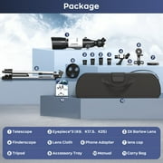 Telescope for Adults and Kids, 70/400mm(16X-134X) Refracting Telescope for Astronomy Beginners, 16x-132x, Portable Telescope with Tripod, Carrying Bag, Phone Adapter