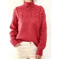 thumbnail image 2 of Frontwalk Sweaters For Women's Turtleneck Pullover Tops Solid Color Soft Comfy Cable Knit Sweaters Fashion Crewneck Jumper  Watermelon Red 2XL, 2 of 3