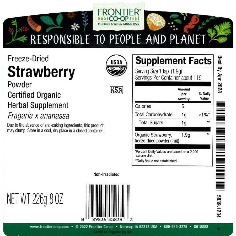 Frontier Co-op Freeze-Dried Strawberry Powder, Organic 1/2 lb.