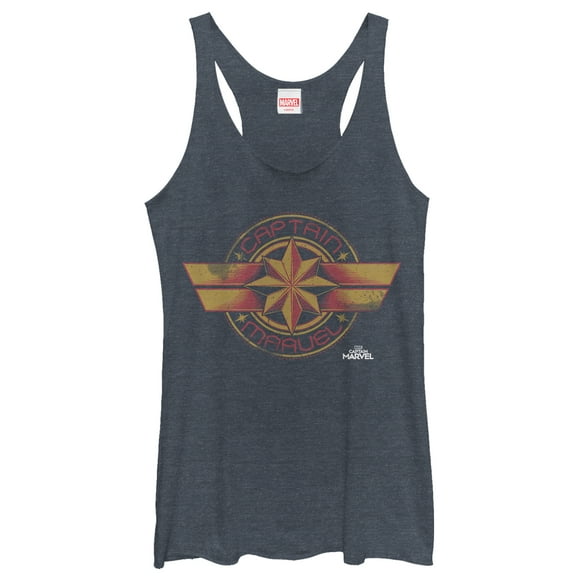 Women's Marvel Captain Marvel Retro Star Emblem  Racerback Tank Top Navy Blue Heather 2X Large