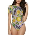 thumbnail image 2 of Goofa Lavender Flowers Printed Women Rash Guard Short Sleeve,Tummy control Swimsuit Surfing Swimsuit Bathing Suit One Piece Swimsuit UPF 50-Large, 2 of 9