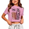 thumbnail image 4 of Angala Girls Tops Patriotic Print Crew Neck Short Sleeve Summer Cropped Independence Day Design Casual Dailywear Kids Shirts Size 9-10 Years Pink, 4 of 4