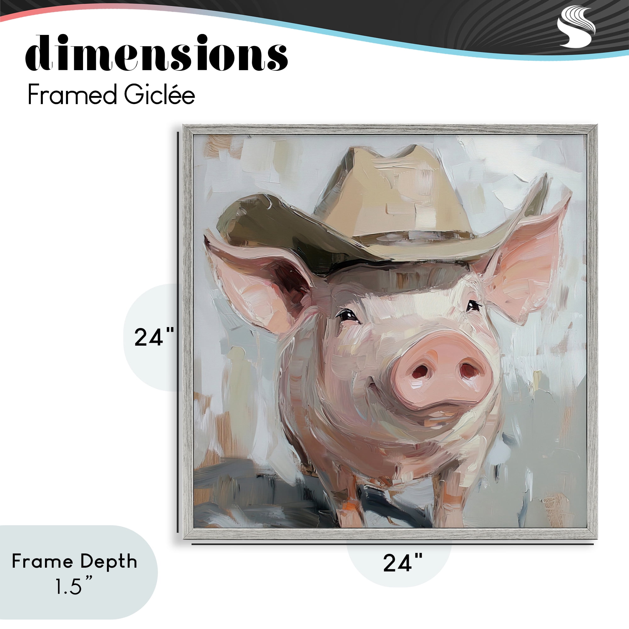 Stupell Industries Cowboy Chester Pig Gray Framed Giclee Art, design by Tina LeCour