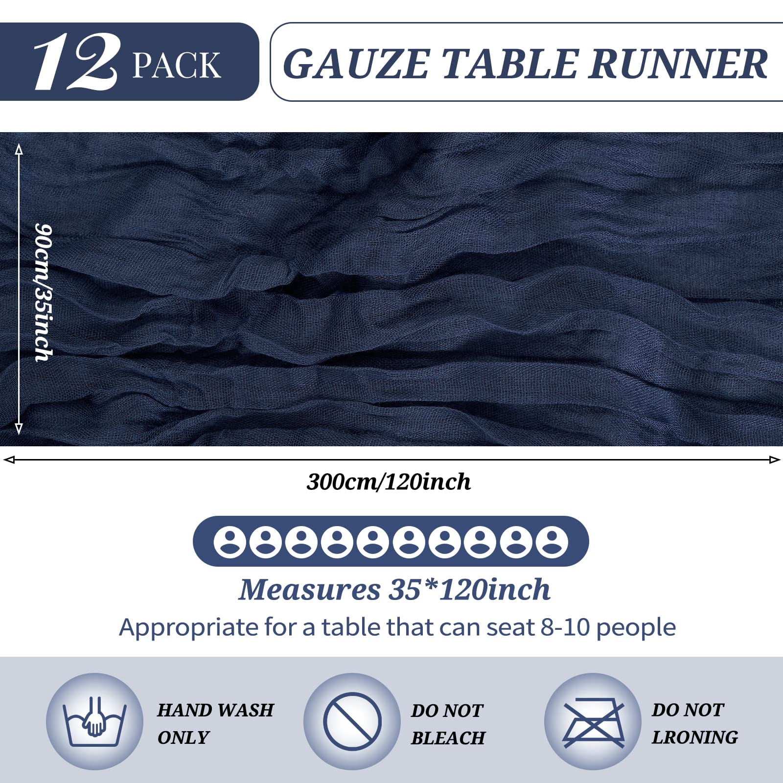 12 Pack 35 x 120 inch Long Boho Cheese Cloth Gauze Table Runners Semi Sheer Table Runner for Wedding Decor