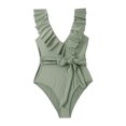 thumbnail image 2 of Gaecuw One Piece Bathing Suit for Women Sleeveless Ruffle SleeveSwimwear Top Side Tie Closure Swimsuits Solid Bathing Suits Plunge Neck Beach Swimwear Ruffle Peplum Resort Wear 1 Piece Swimwear Green, 2 of 9