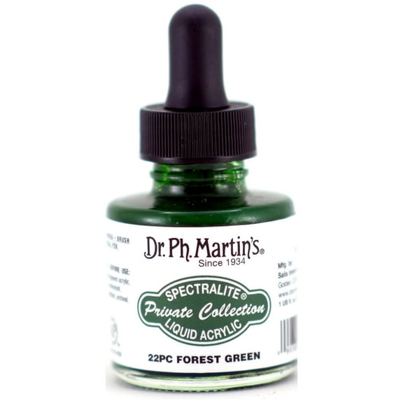 Dr. Ph. Martin's® Spectralite Private Collection Liquid Acrylics (22PC) Arcylic Paint Bottle, 1.0 US fl oz, Forest Green, 1 Bottle