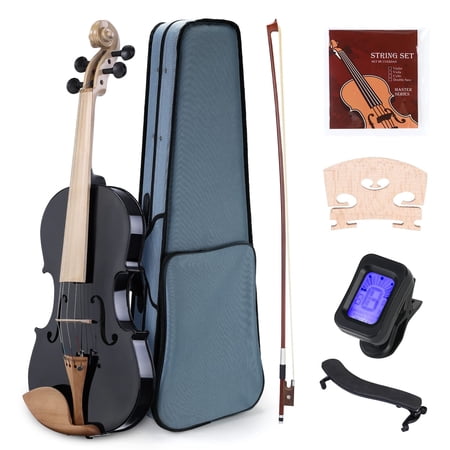 4/4 Black Acoustic Violin Starter Kit Includes Tuner Shoulder Rest Bow and Guide