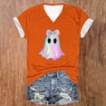 thumbnail image 4 of Jsaierl Halloween Shirts for Women Plus Size Ghost Graphic Tees Stretch Loose Fit V Neck T-Shirts Short Sleeve Tunic Blouse Tops Halloween Costumes,Sizes S-3XL, 4 of 5