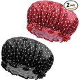 thumbnail image 1 of Paquete de 2 gorros de ducha impermeables (negro+rojo), gorros de ducha reutilizables, gorros de ducha elásticos de doble capa, accesorios grandes para el cabello de ducha para mujeres y niñas, spa de, 1 of 5