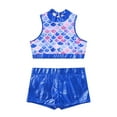 thumbnail image 4 of inhzoy Kids Girls 2 Piece Shiny Dance Outfits Crop Top Metallic Shorts Set Blue Fish Scales 6, 4 of 7