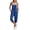 Blue, variant on Women Capri Jumpsuit Button Strap Cropped Wide Leg Overalls Loose Fit Romper Pockets