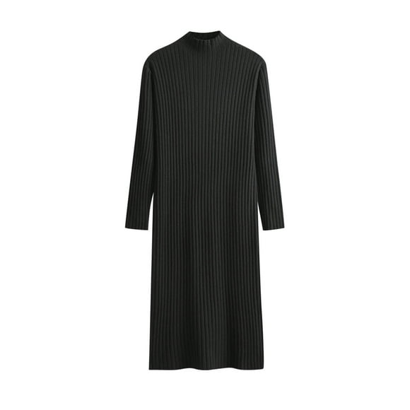 Office Dresses for Women Thick Warm Women Long Knit Straight Dress Warm Turtleneck Maxi Dress Sweater Midi Dress Wedding Guest Dresses for Women S-61 Black One Size