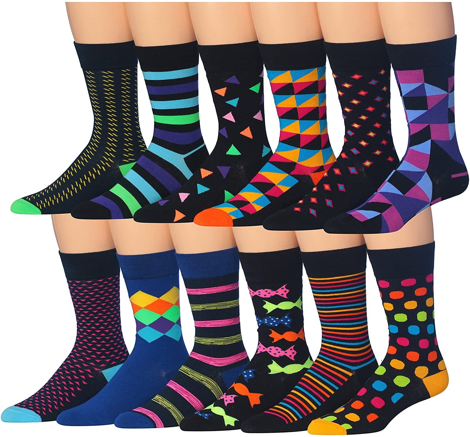 James Fiallo Mens 12-Pairs Funny Funky Crazy Novelty Colorful Patterned ...