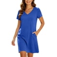 thumbnail image 3 of Horkkom Tshirt Dress Women Summer V Neck Short Sleeve Mini Dresses Solid Color Loose Casual Dresses with Pockets L, 3 of 8