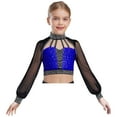 thumbnail image 4 of iixpin Kids Girls Shiny Yoga Sports Workout Modern Ballet Crop Top Rhinestones Jazz Dance Tank Cami Vest Blue 16, 4 of 6