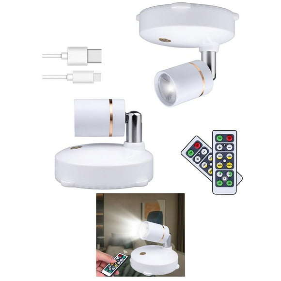 2 Pieces Spotlight LED Accent Lights Wireless Spotlight Remote Battery Powered Remote Control Rotatable Focus Desk Lamp Display Closet Home Ceiling