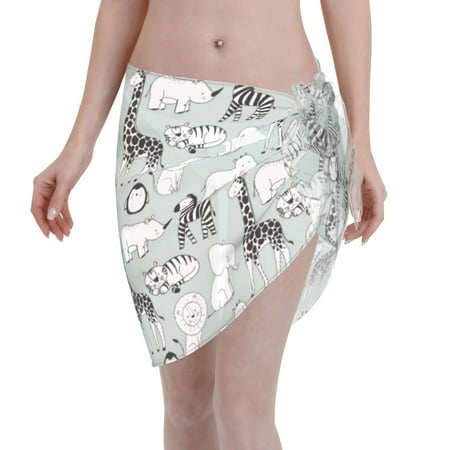 Qekee African Animals Women s Short Sarongs Cover Ups Sheer Bikini Wraps for Swimwear