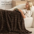 thumbnail image 2 of Queen Size Flannel Fleece Blanket, Super Soft Striped Jacquard Bed Blanket, Lightweight Fuzzy Cozy for All Seasons, 90x90 Inches, Coffee, 2 of 8