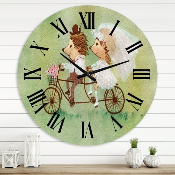 Designart 'Couple Of Hedgehogs Riding A Bike' Traditional Wall Clock