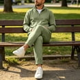 thumbnail image 5 of Men’s Waffle Knit Full Zip Track Jacket, Stand Collar Long Sleeve Casual Athletic Warm Outerwear Coat Size 3XL Army Green, 5 of 6