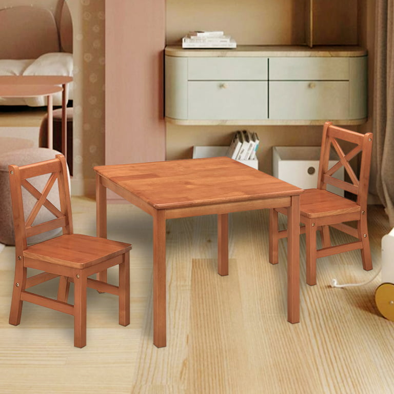 Ehemco Kids Table and 2 Chairs Set Solid Hard Wood (Dark Oak)