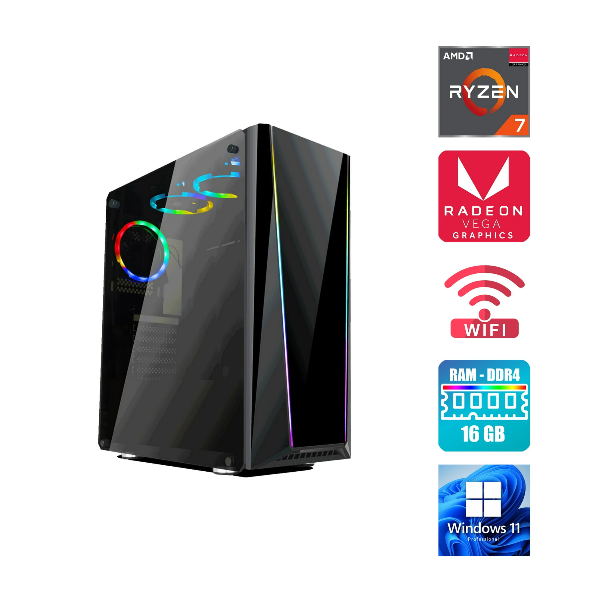 Pc Gamer Amd Ryzen 7 5700G - Gráficos Vega - 16 Gb Ram - Ssd 500Gb M.2 - 1 Tb 7200 Rpm - Redragon Tailgate