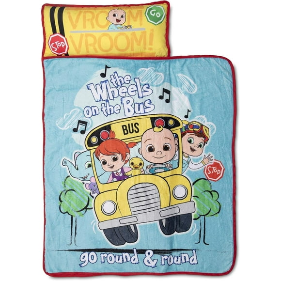 CoComelon Juego de alfombrillas para la siesta para niños – Incluye almohada y manta de felpa – Ideal para niños o niñas que toman la siesta durante la guardería, preescolar o jardín de infantes – Se