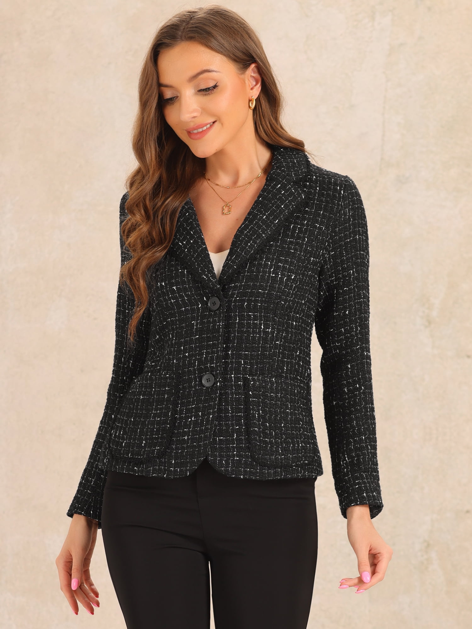 DARING DIVA Women's Notch Lapel Long Sleeve Elegant Business Casual Jacket M Black