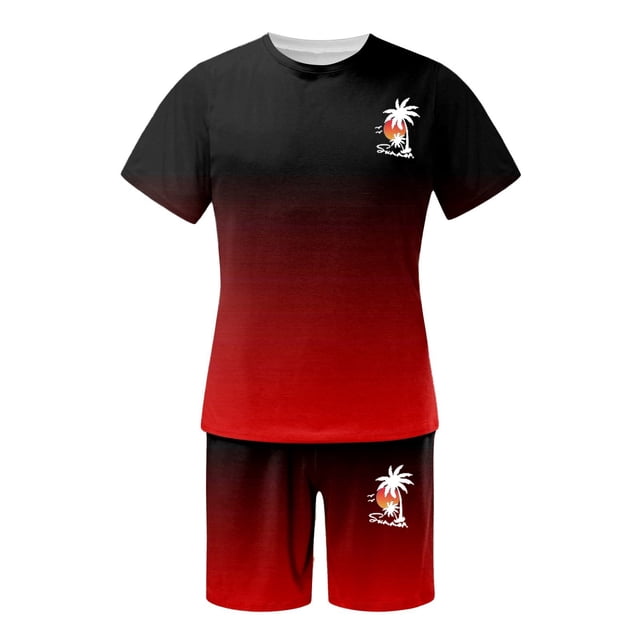 toraway Costumes pour Hommes Coupe Ajustée Extensible Mode Survêtement Grande Taille Manches Courtes Col Rond Ensemble Sport Décontracté Petit Imprimé Noix de Coco TTTG
