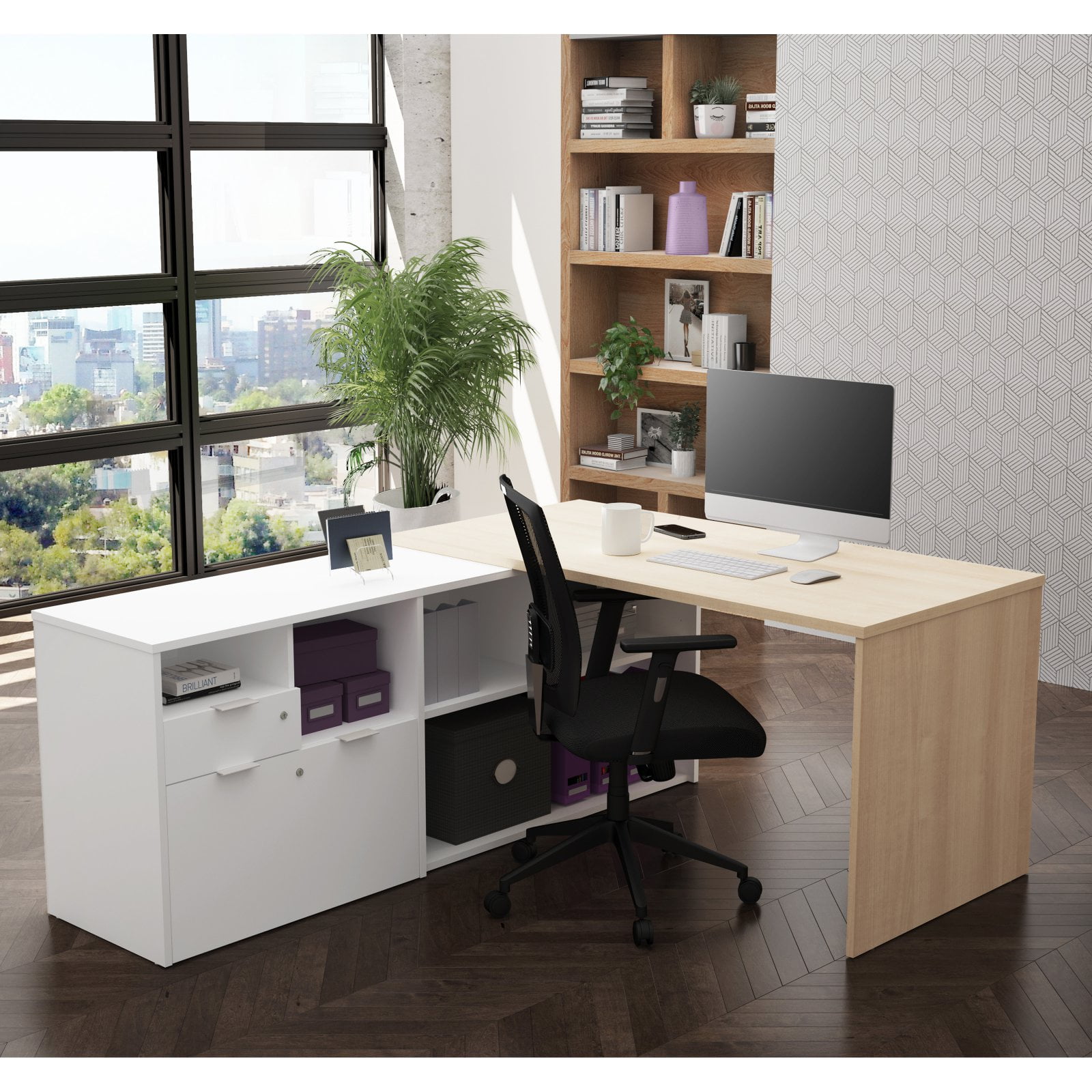 Bestar 160850 38 I3 Plus L Desk With Two Drawers 44 Northern
