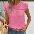 thumbnail image 4 of Women Summer Tops Womens Lace Short Sleeve Blouses V Neck T Shirt Dressy Casual Tops Workout Tee Womens Baseball Mom Women Pocket Short Ladies Work Blouse Long Neck Shirt Fall Set Tee Shirts Pink S, 4 of 6