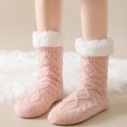 thumbnail image 6 of Women Cable Knit Sherpa Cuff Mid Calf Floor Socks Thick Thermal Non Slip Warm Cozy Sleeping House Socks Pink One Size, 6 of 6
