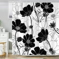 thumbnail image 3 of Black and White Floral Shower Curtains, Garden Flowers Aesthetic Bathroom Decor Shower Curtain Sets, Waterproof Polyester Fabric Bath Curtain with Hooks 72" x 72", 3 of 6