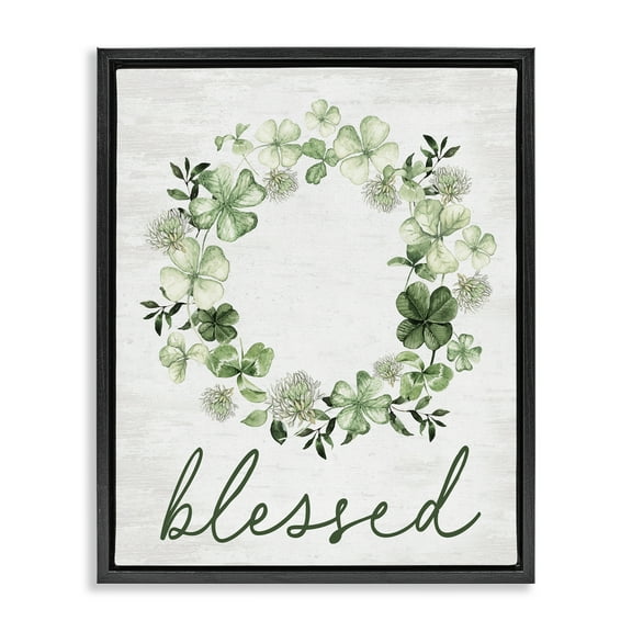 Stupell Industries Blessed Clover Wreath Botanical & Floral Painting Black Floater Framed Canvas Art Print Wall Art, 17 x 21