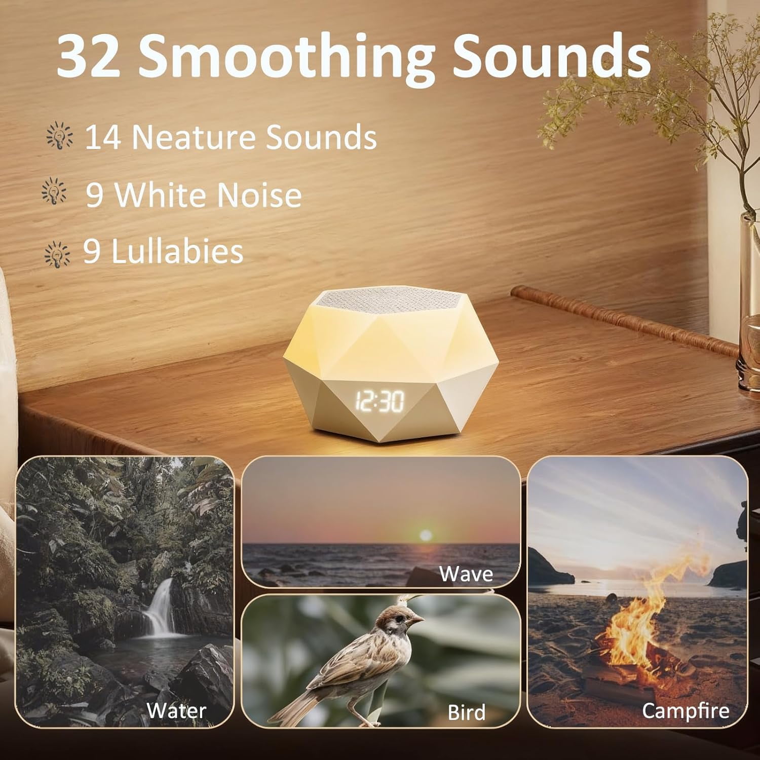 White Noise Sound Machine for Sleeping, Portable Sound Machine with 32 Soothing Sounds, 8 Night Light Colors, Timer, App Remote Control, Travel Noise Machine for Kids Adults Sleep, Yoga, Meditation