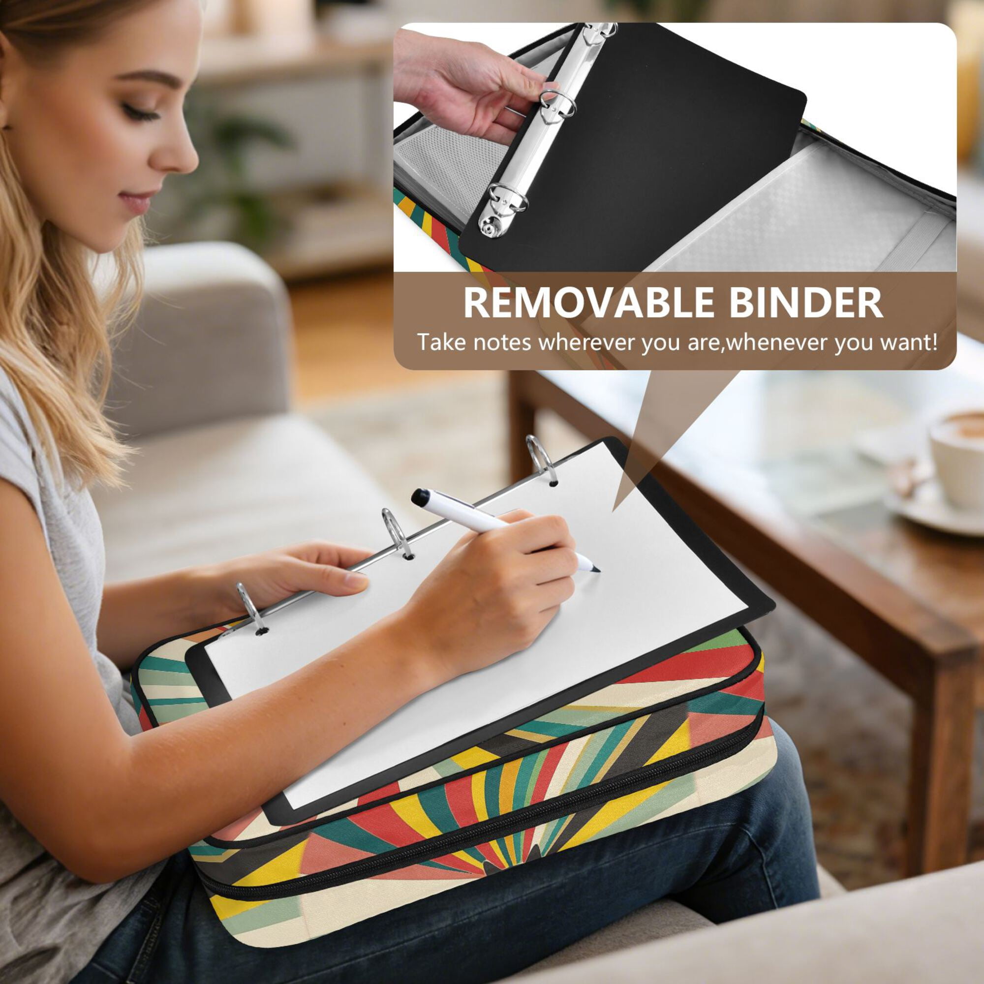 FORMRS Accordion File Folder A4 Size 7-Pocket Expanding Document Organizer Bag with 3 Ring Binder, Colorful Cat