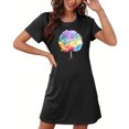 thumbnail image 4 of HomeGardon Women's Sleepwear Nightgowns for Women,Fashion Print Medium Length Dress Oversized Short Nightgown Fashion Chest Print Short Sleeve Nightdress,S-XXL, 4 of 5