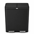 thumbnail image 2 of Home Zone Living 16 Gallon Dual Compartment Kitchen Trash Can with CleanAura Odor Control and Step Pedal, Stainless Steel, Matte Black, 60 Liters Total, 2 of 10
