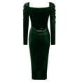 thumbnail image 5 of IWRICH Square Neck Long Sleeve Velvet Skirt for Women Ruched High Waisted Bodycon Mini Cocktail Dresses Green M, 5 of 5