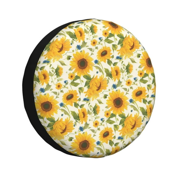 Fuzoiu Beautiful Countryside Sunflower Print Universal Spare Tire Cover with Buckle Strap, Waterproof Wheel Covers for Jeep, Trailer, RV, Truck and All Car-14 inch