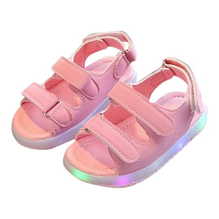 LNMQLPDBS Girls Sandal Dress Shoe for Toddler Little Kid Party School Shoe Baby Sandals LED Luminous Shoes Sneakers Pink Sandals for Kids