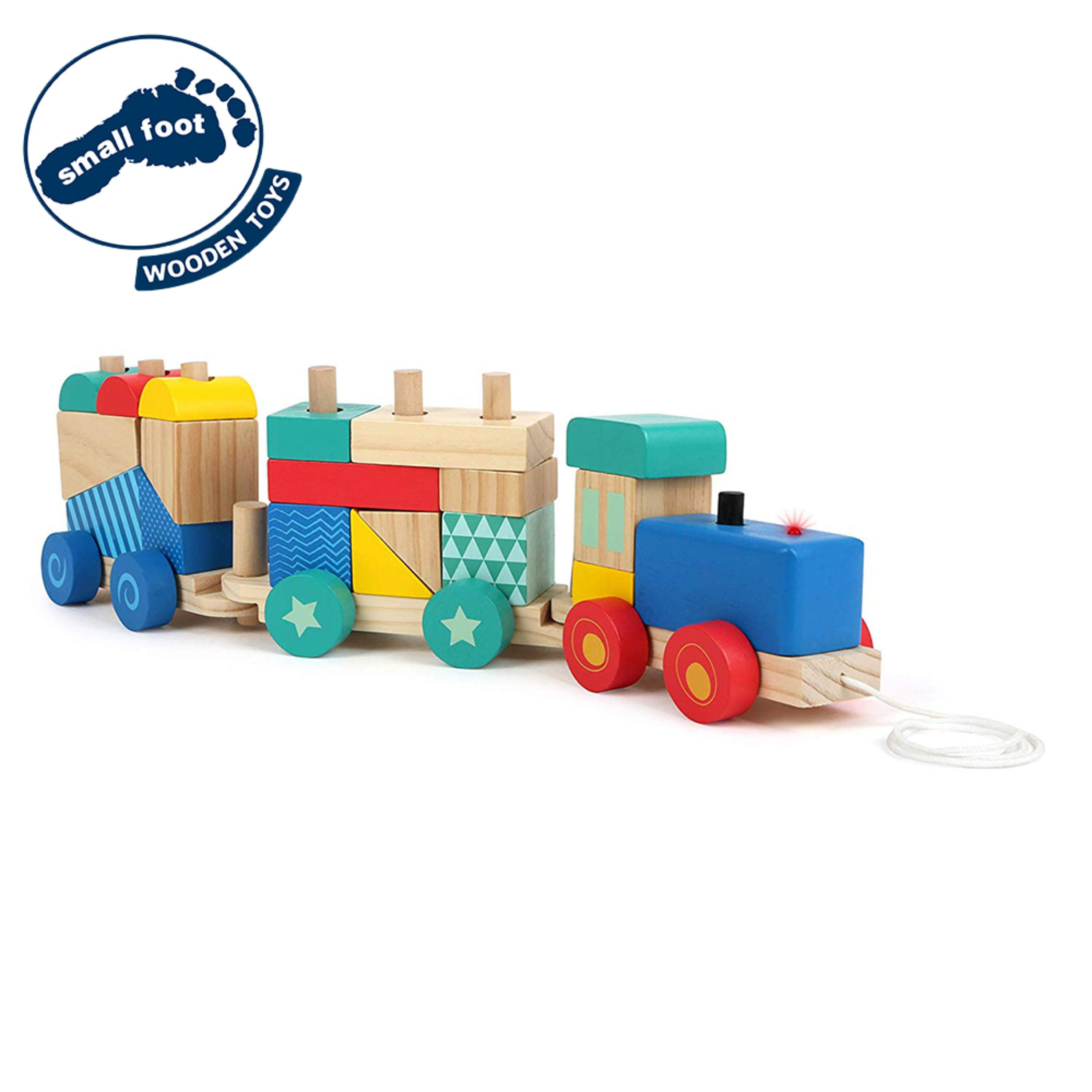 NEW CHILDREN'S WOODEN SMALL FOOT PULL ALONG TRAIN BRIGHT COLOURS BRAND NEW 
