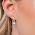 thumbnail image 3 of Gem Stone King 10K Yellow Gold Sky Blue Aquamarine and Lab Grown Diamond Stud Dangle Earrings for Women | 1.58 Cttw | Gemstone March Birthstone | Pear Shape 8X5MM, 3 of 6