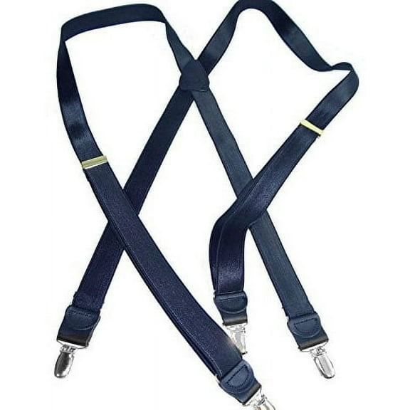 Hold-Ups Satin Blue 1 " Wide Formal Suspenders in X-back Style with Silver no-slip Clips