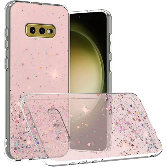 Compatible with Samsung S10e Case Glitter Clear Green,Phone Samsung Galaxy S10e Case Silicone Transparent Soft TPU Women Girls Shockproof Protective Slim Cover (Pink)