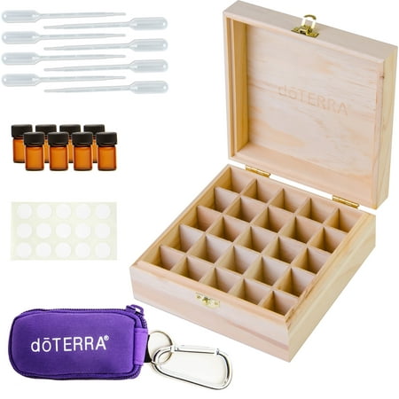 doTERRA Essential Oils Case Kit Bundle with Wooden Box, Key Chain, 8-Piece 5/8 Dram (2 ml) Vials, 8 Blank Labels and 8 Pipettes
