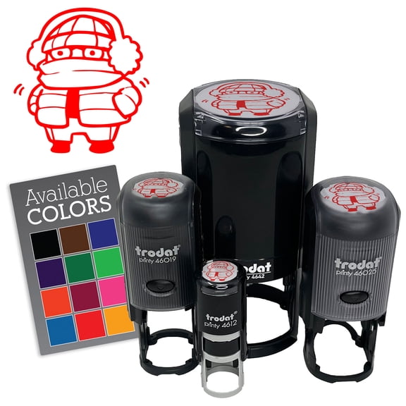 Chilly Kid in Winter Coat Earmuffs and Scarf Self-Inking Rubber Stamp Ink Stamper for Stamping Crafting Planners - Black Ink - Mini 1/2 Inch